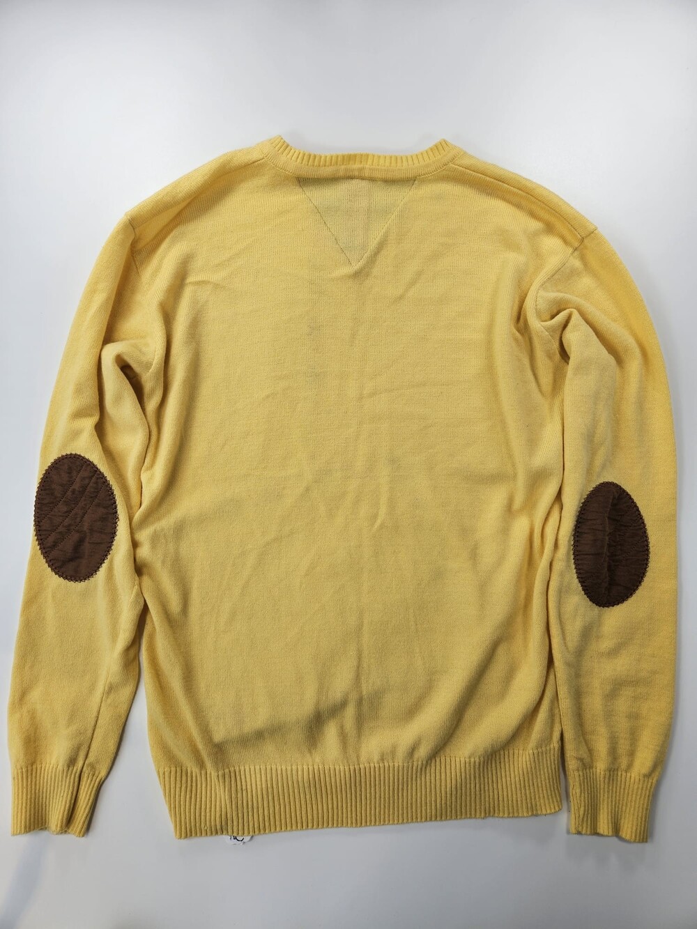Polo Ralph Lauren Vintage Yellow V-Neck Sweater – Brown Elbow Patches – Size L - Picture 3 of 9